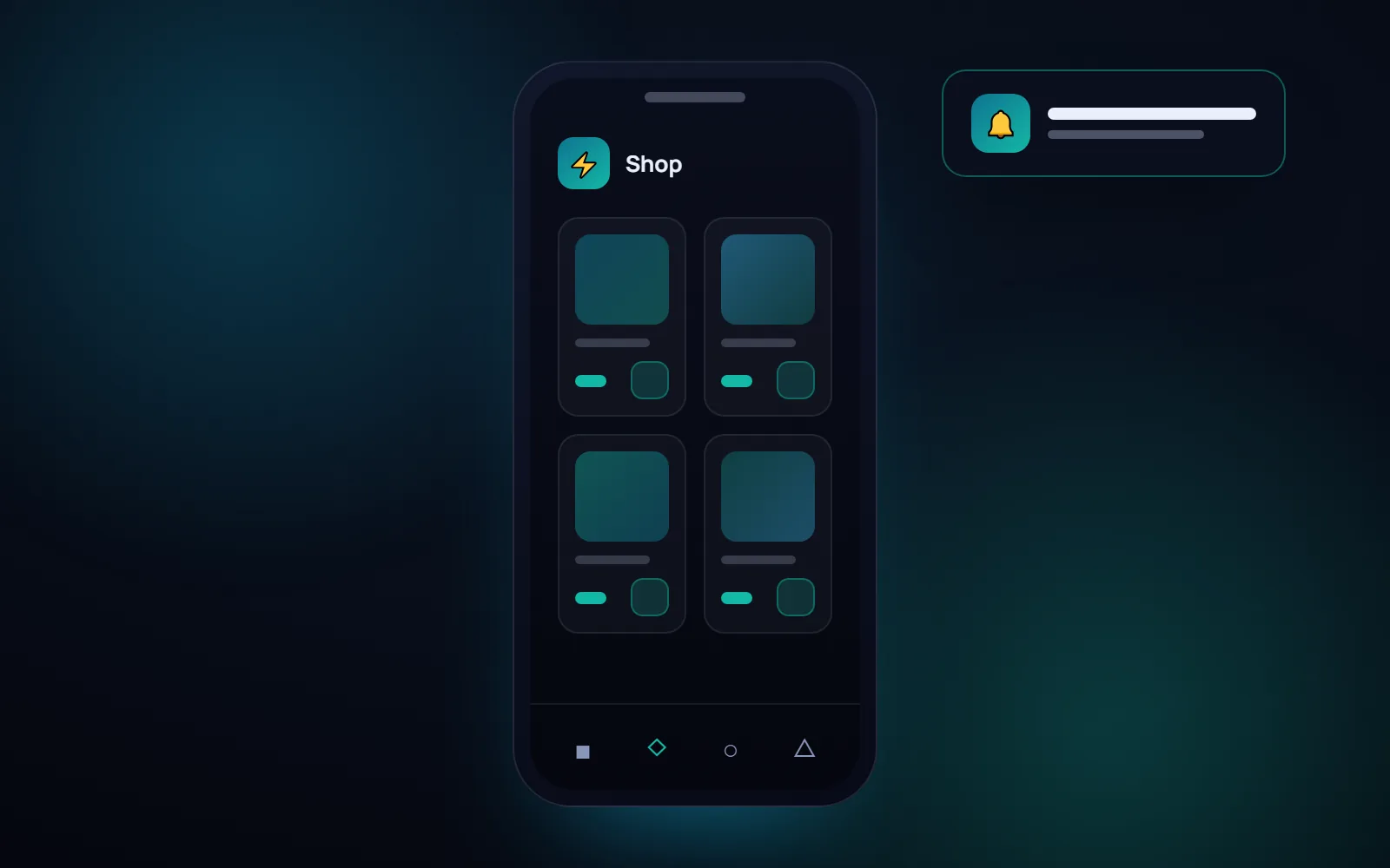 App e-commerce con notifiche push — catalogo e carrello mobile